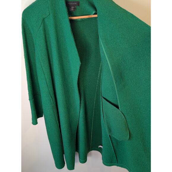 Tahari Emerald Green Wool Blend Long Duster Coat Shawl Collar Medium Career - Picture 6 of 7